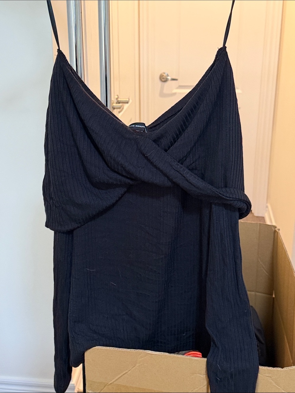 Club Monaco Black Ribbed Crossover Cami